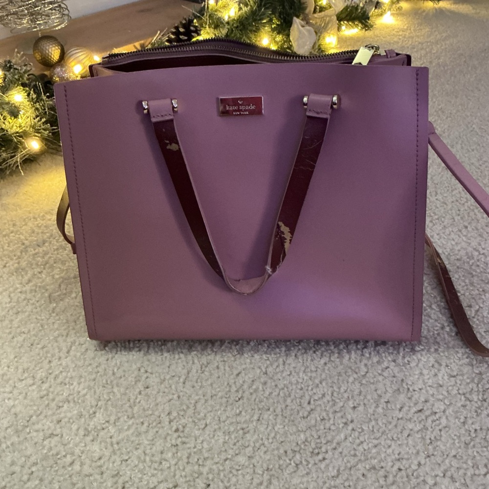 Kate Spade Lavender Tote Bag wear on handle scratch on side